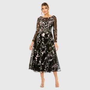 NWT Sz 20 MacDuggal 20476 Black & Floral Long Sleeve Beaded Embroidered Gown